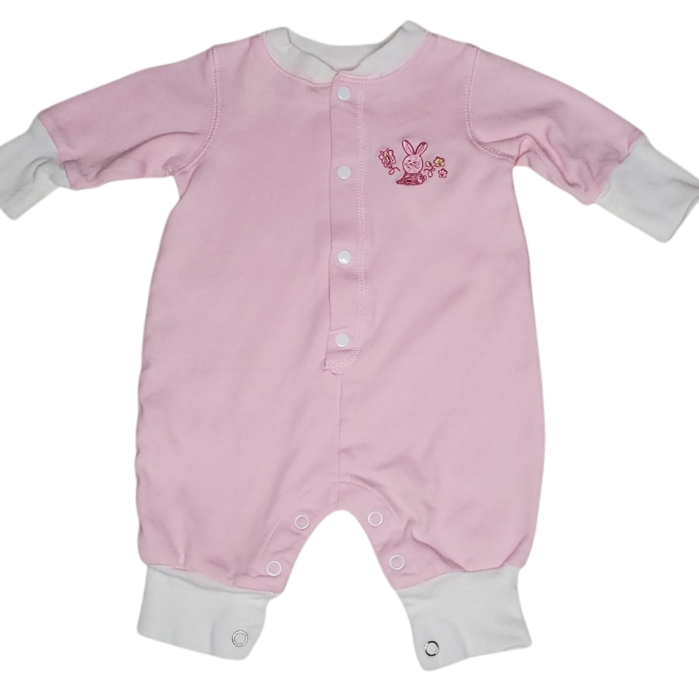 Vintage Bright Future Jumpsuit Long-sleeve Pink Bunny Baby Girls Newborn